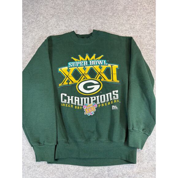 VINTAGE Green Bay Packers Super Bowl XXXI Sweatshirt Mens Large Green Pro Player - Picture 1 of 4